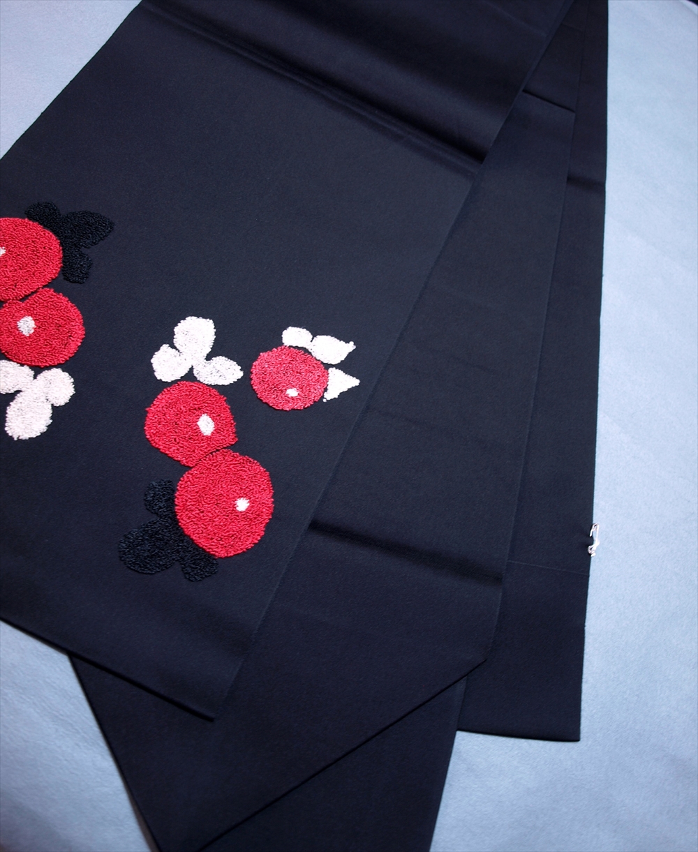 帯 破格・お買い得品コーナー > リサイクル帯 名古屋帯 黒字 菊 紬