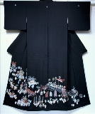 リサイクル着物　黒留袖　　青山みとも謹製　　総刺繍　日本の祭り　縮緬　大きめサイズ