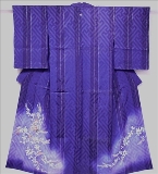 アンティーク着物　色留袖　紗綾型　萩　紋綸子　漆箔　縞　紫　レトロ　大正ロマン　1つ紋　リメイク