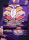アンティーク帯　丸帯　龍村平蔵製　レトロ　名物鶏頭文錦　銘品　逸品　紫　